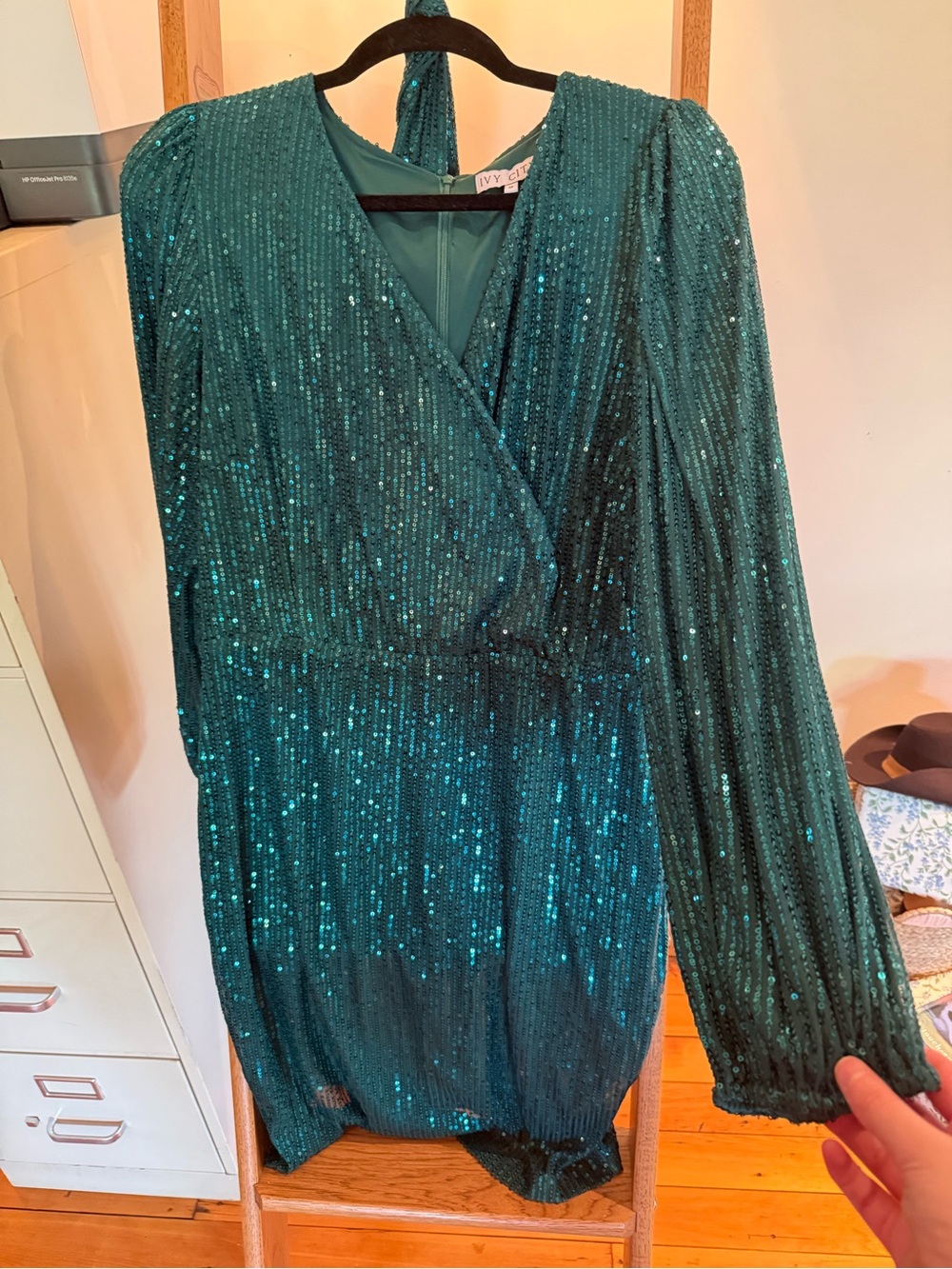 Green Sequin Wrap Dress
